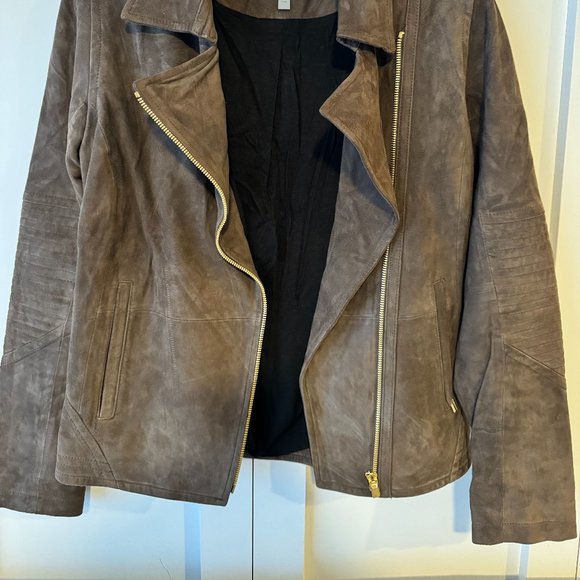 Athleta Helena Suede Moto Jacket Women Genuine Leather Coat Brown Size S - Picture 3 of 8